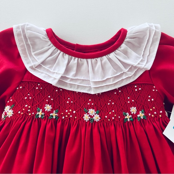 Luli & Me 12 Months Baby Girl Red Hand Smocked Dress Holiday NWT - Picture 7 of 8